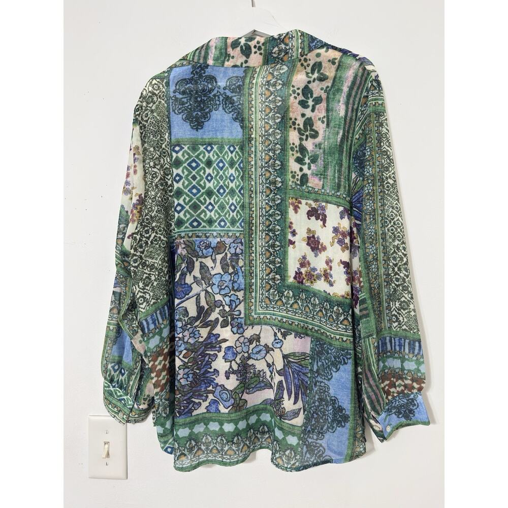 Chelsea & Theodore Boho Patchwork Arts Button Up Top Artsy Indie Peasant Size 1X - Picture 6 of 12